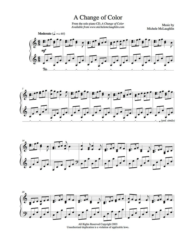 A Change Of Color (PDF Sheet Music) - Michele McLaughlin Music