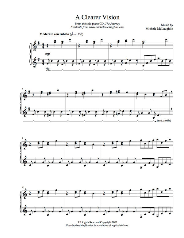 A Clearer Vision (PDF Sheet Music) - Michele McLaughlin Music