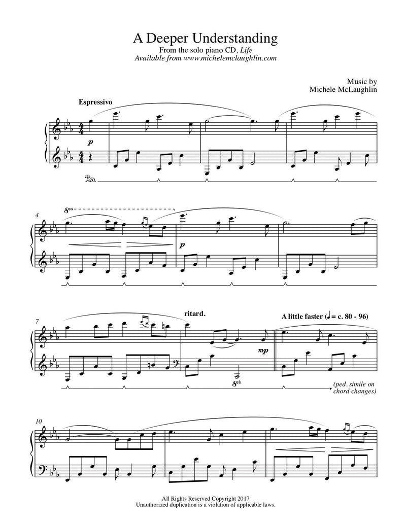 A Deeper Understanding (PDF Sheet Music) - Michele McLaughlin Music