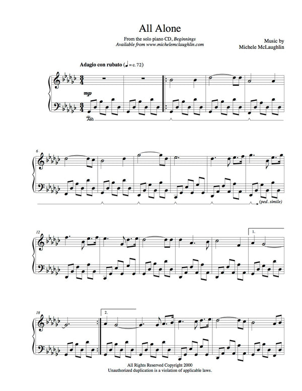 All Alone (PDF Sheet Music) - Michele McLaughlin Music