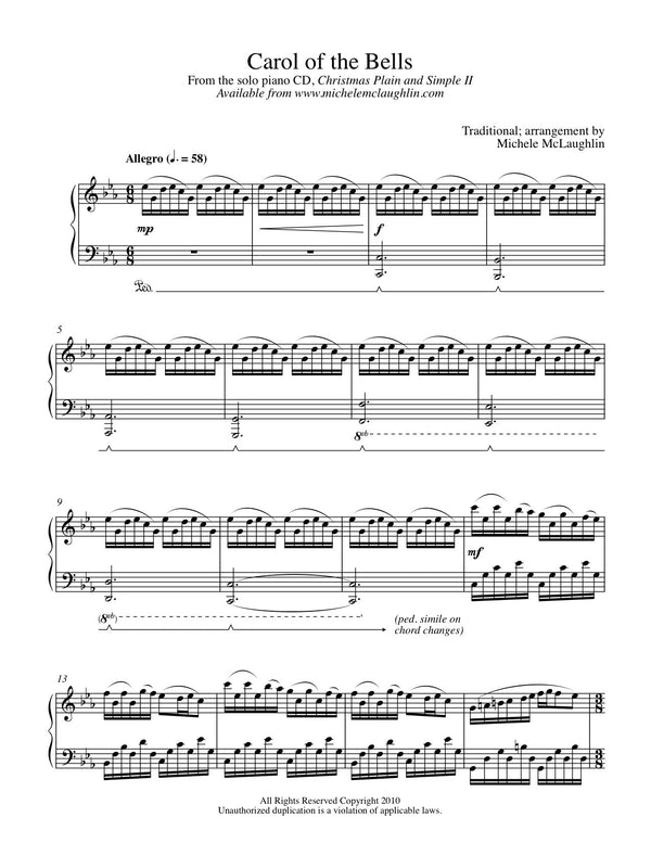Carol Of The Bells (PDF Sheet Music) - Michele McLaughlin Music