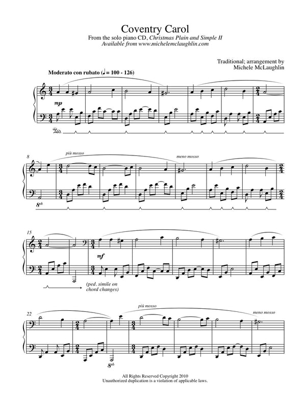 Coventry Carol (PDF Sheet Music) - Michele McLaughlin Music