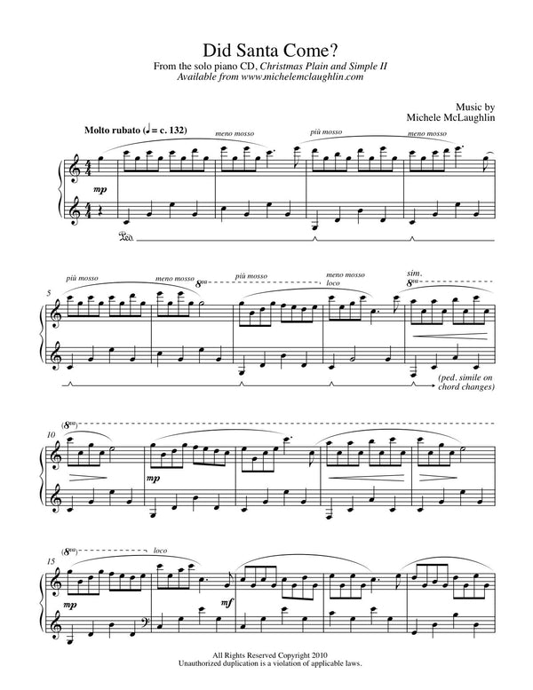 Did Santa Come (PDF Sheet Music) - Michele McLaughlin Music