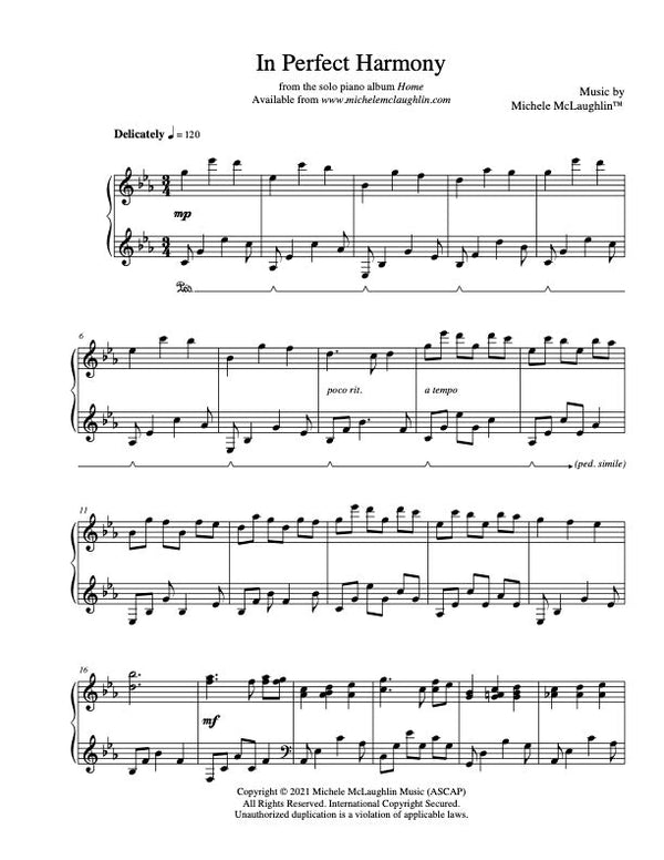 In Perfect Harmony (PDF Sheet Music) - Michele McLaughlin Music