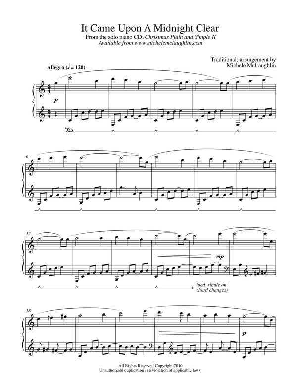 It Came Upon A Midnight Clear (PDF Sheet Music) - Michele McLaughlin Music