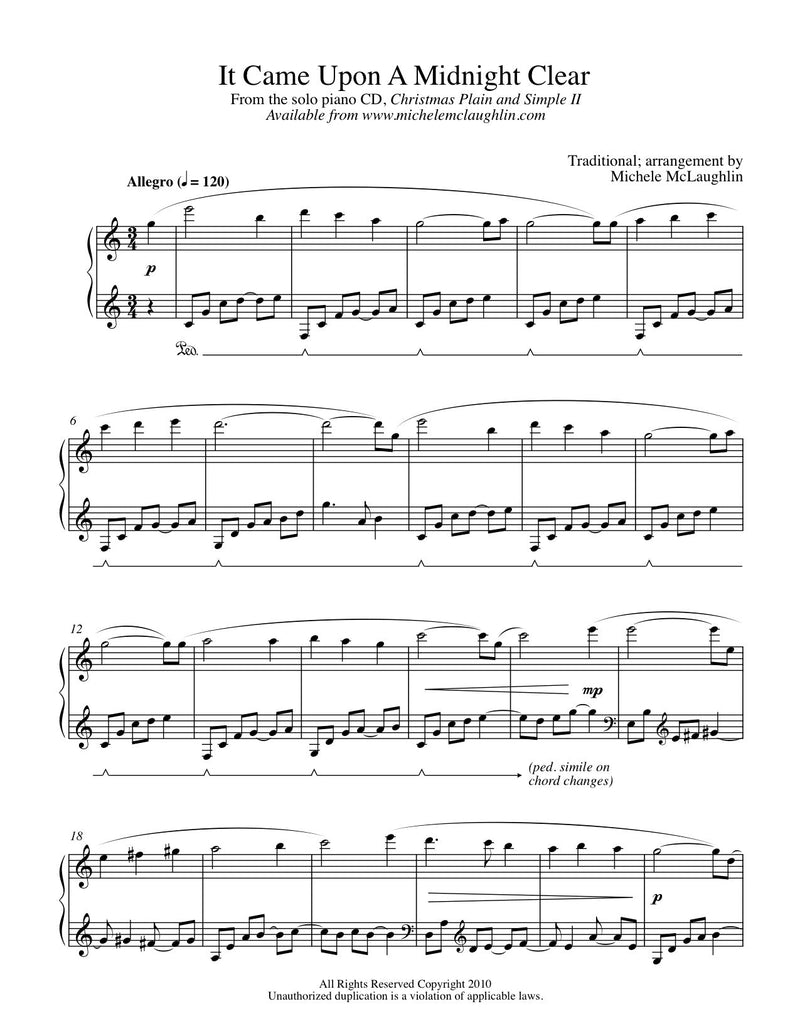 It Came Upon A Midnight Clear (PDF Sheet Music) - Michele McLaughlin Music