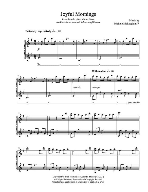 Joyful Mornings (PDF Sheet Music) - Michele McLaughlin Music