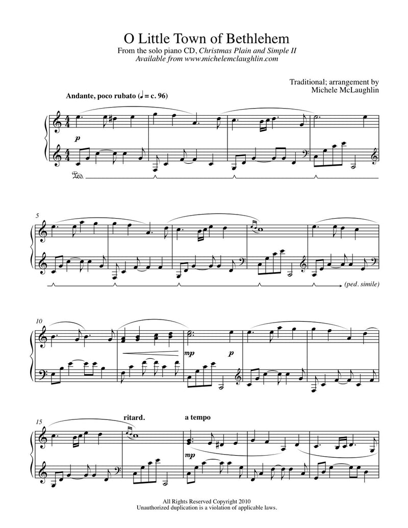 O Little Town Of Bethlehem (PDF Sheet Music) - Michele McLaughlin Music