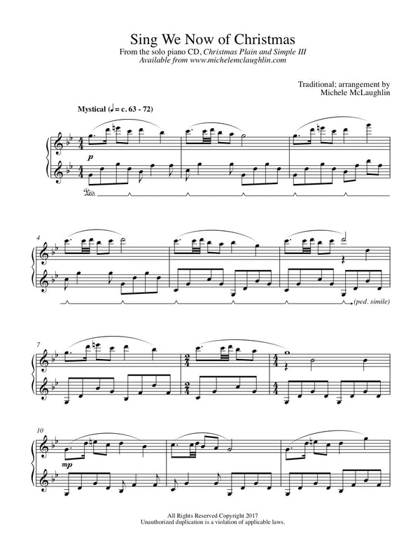 Sing We Now Of Christmas (PDF Sheet Music) - Michele McLaughlin Music