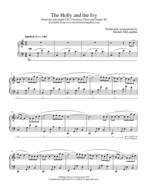 The Holly And The Ivy (PDF Sheet Music) - Michele McLaughlin Music