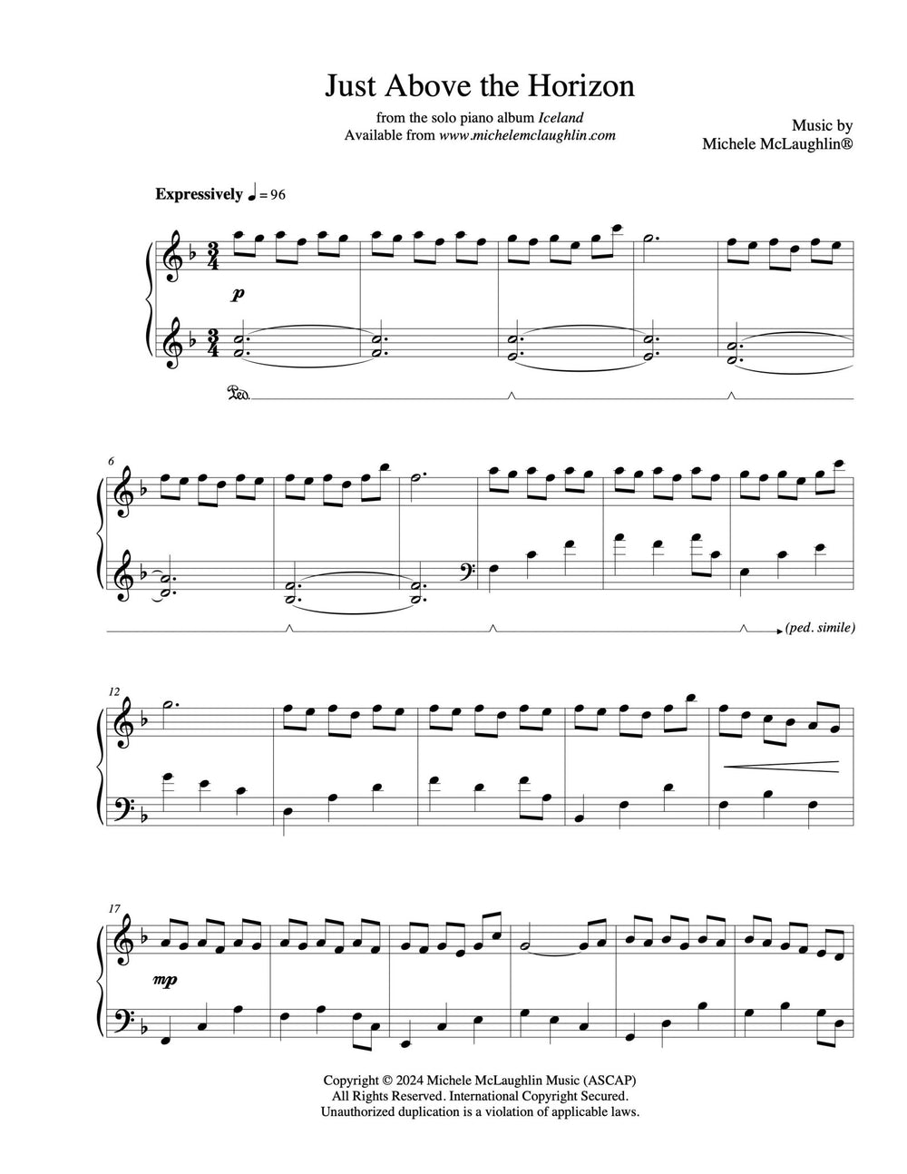 Just Above The Horizon (PDF Sheet Music) – Michele McLaughlin Music