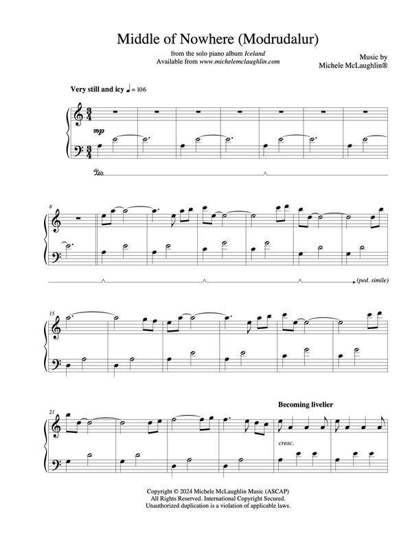 Middle of Nowhere (Modrudalur) (PDF Sheet Music) - Michele McLaughlin Music