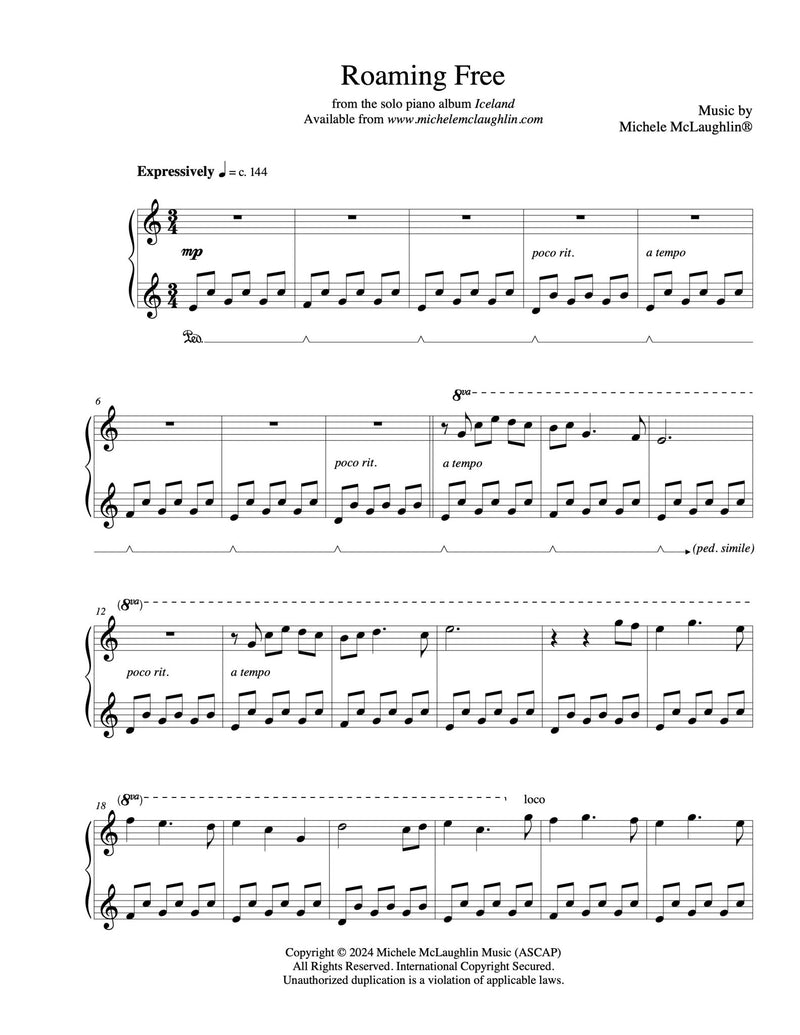 Roaming Free (PDF Sheet Music) - Michele McLaughlin Music