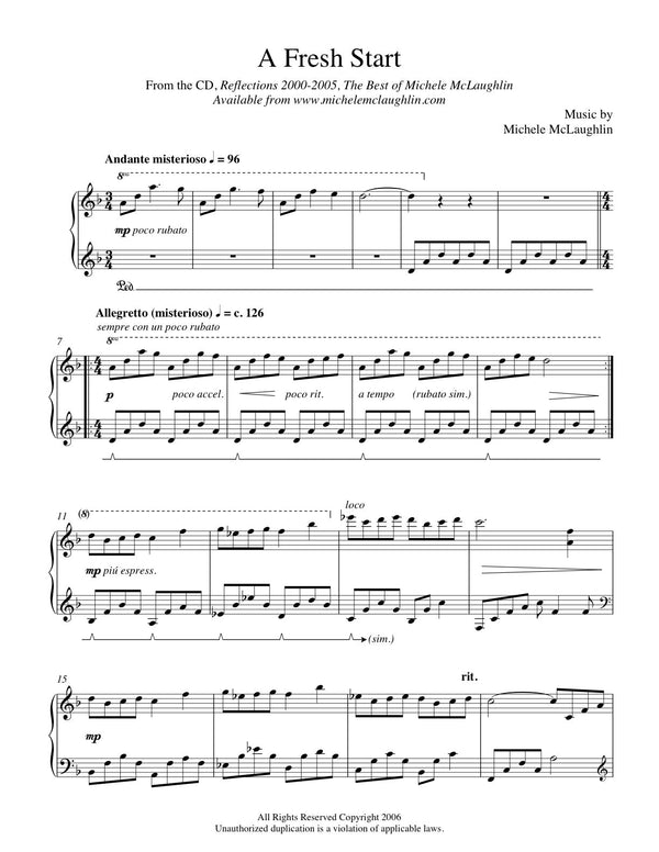 A Fresh Start - Reflections 2002 (PDF Sheet Music) - Michele McLaughlin Music