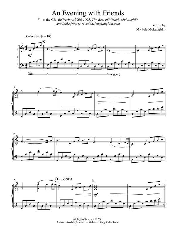 An Evening With Friends - Reflections 2001 (PDF Sheet Music) - Michele McLaughlin Music