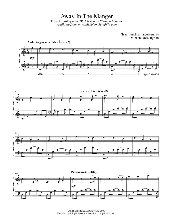 Away In A Manger (PDF Sheet Music) - Michele McLaughlin Music