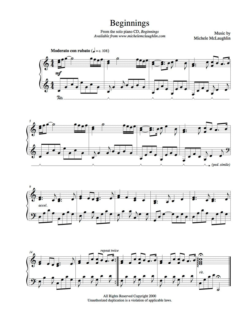 Beginnings (PDF Sheet Music) - Michele McLaughlin Music