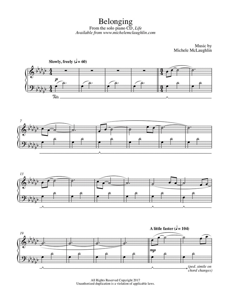 Belonging (PDF Sheet Music) - Michele McLaughlin Music