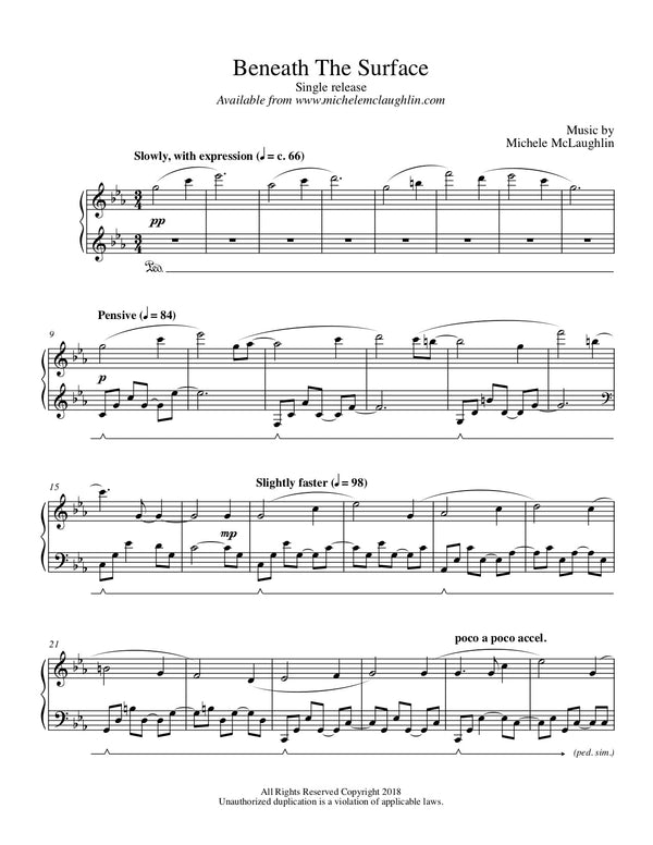 Beneath The Surface (PDF Sheet Music) - Michele McLaughlin Music