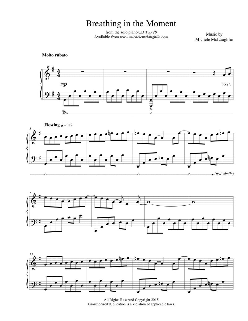 Breathing In The Moment - Top 20 (PDF Sheet Music) - Michele McLaughlin Music