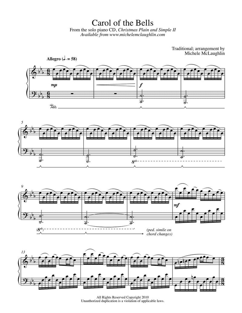Carol Of The Bells (PDF Sheet Music) - Michele McLaughlin Music