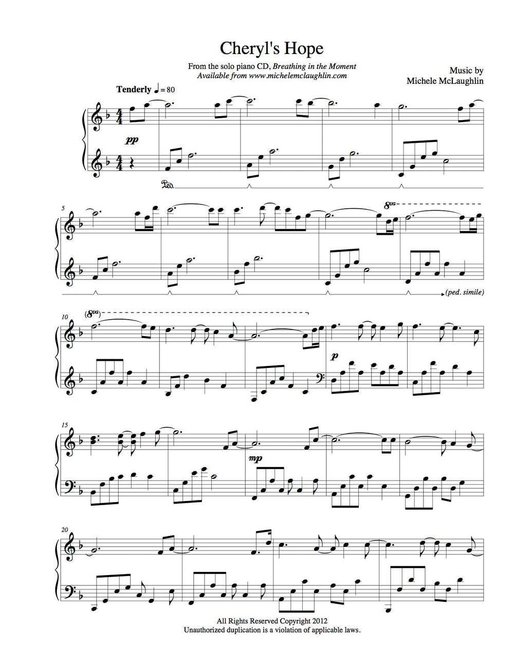 Cheryl's Hope (PDF Sheet Music) – Michele McLaughlin Music