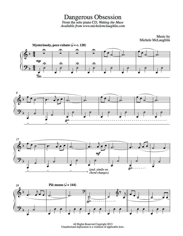 Dangerous Obsession (PDF Sheet Music) - Michele McLaughlin Music