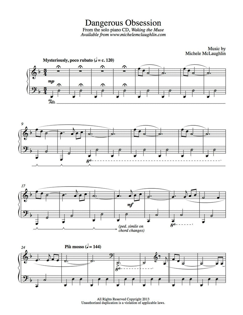 Dangerous Obsession (PDF Sheet Music) - Michele McLaughlin Music