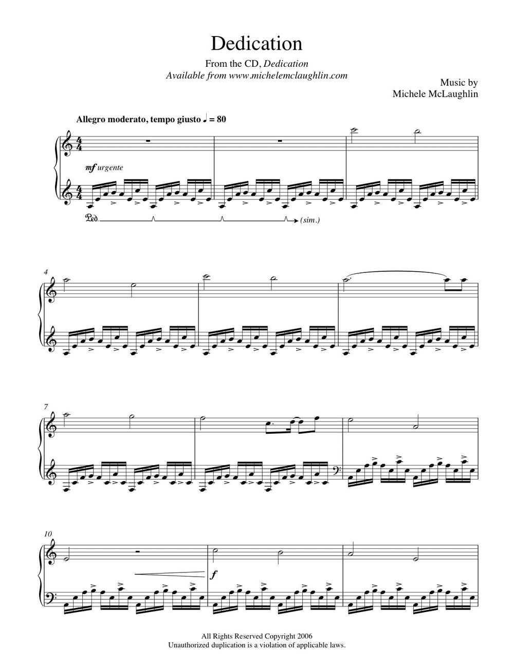 Dedication (PDF Sheet Music) – Michele McLaughlin Music