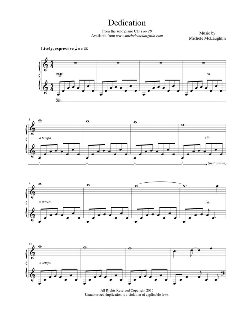 Dedication - Top 20 (PDF Sheet Music) - Michele McLaughlin Music