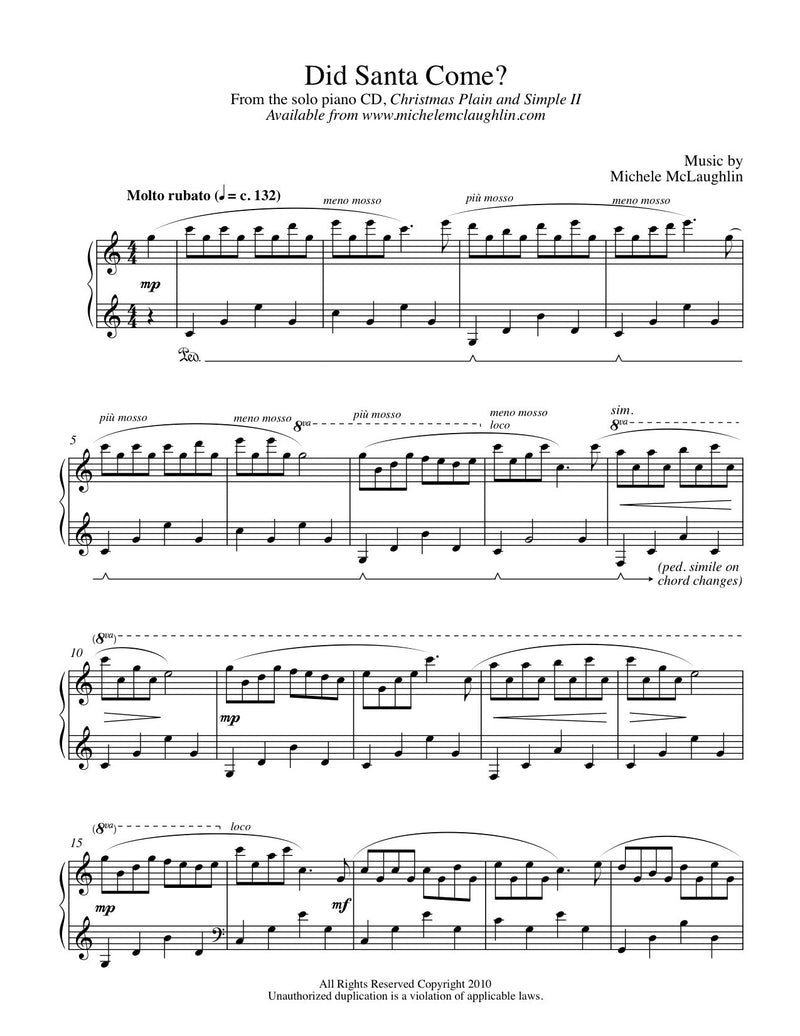 Did Santa Come (PDF Sheet Music) - Michele McLaughlin Music