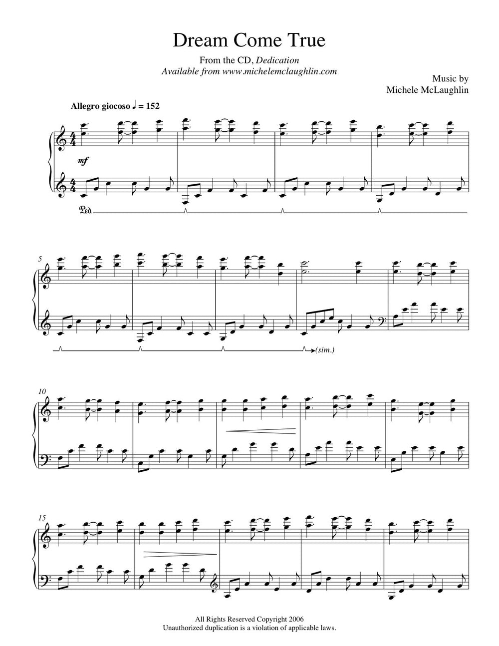 Dream Come True (PDF Sheet Music) – Michele McLaughlin Music