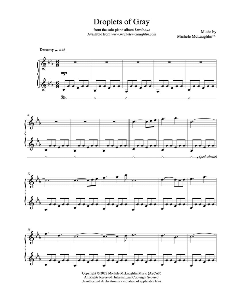 Droplets of Gray (PDF Sheet Music) - Michele McLaughlin Music