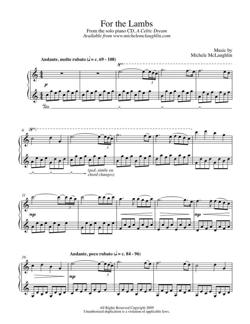 For The Lambs (PDF Sheet Music) - Michele McLaughlin Music