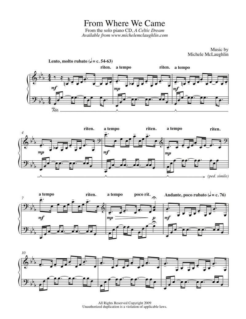 From Where We Came (PDF Sheet Music) - Michele McLaughlin Music