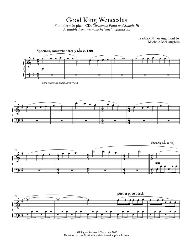 Good King Wenceslas (PDF Sheet Music) - Michele McLaughlin Music