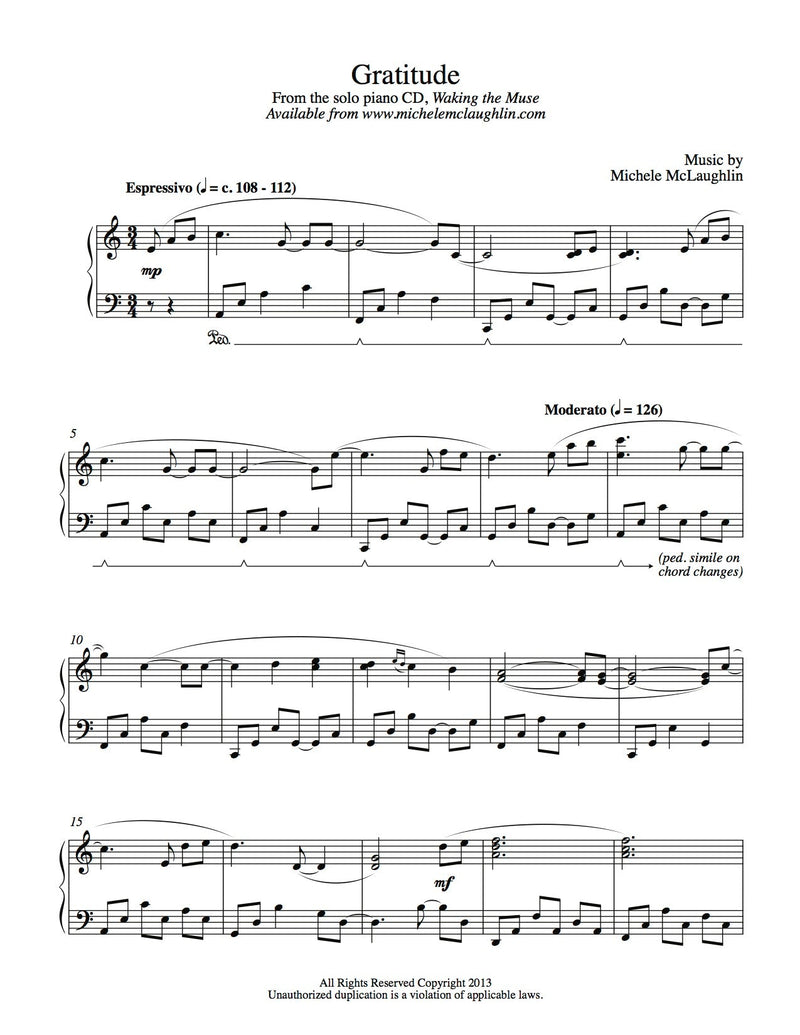 Gratitude (PDF Sheet Music) - Michele McLaughlin Music