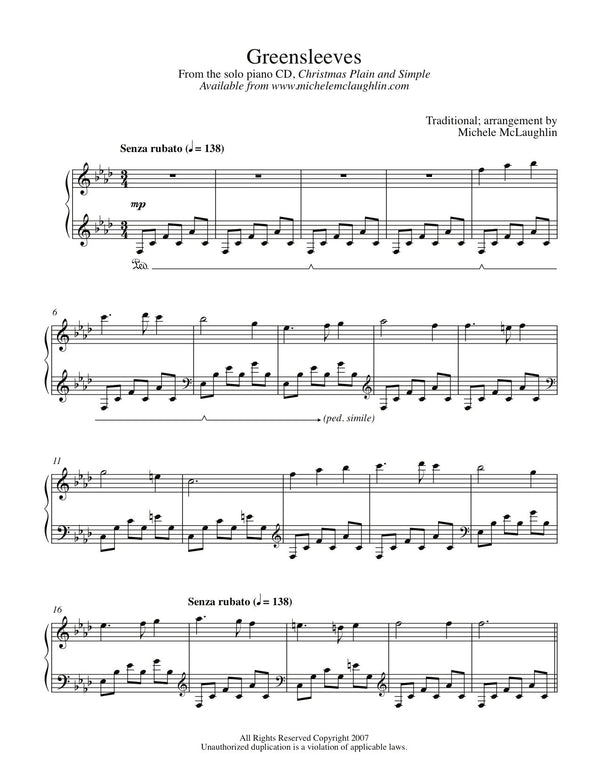 Greensleeves (PDF Sheet Music) - Michele McLaughlin Music