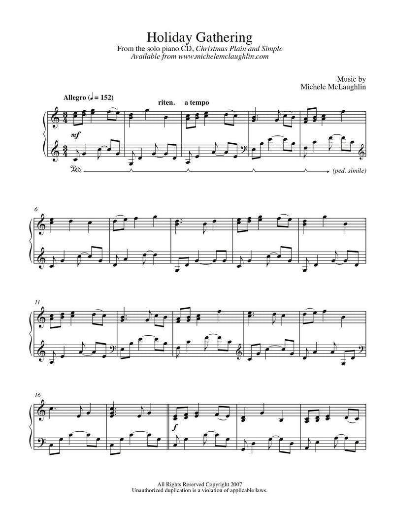Holiday Gathering (PDF Sheet Music) - Michele McLaughlin Music