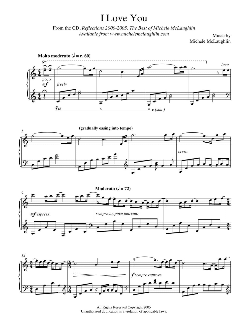 I Love You (PDF Sheet Music) – Michele McLaughlin Music