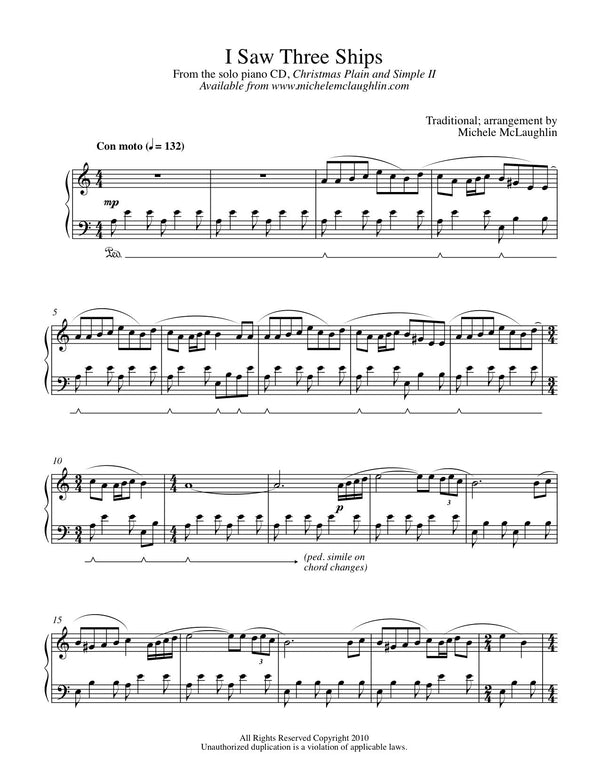 I Saw Three Ships / Pat-a-Pan (PDF Sheet Music) - Michele McLaughlin Music