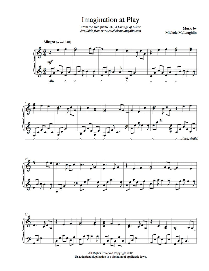 Imagination At Play (PDF Sheet Music) - Michele McLaughlin Music