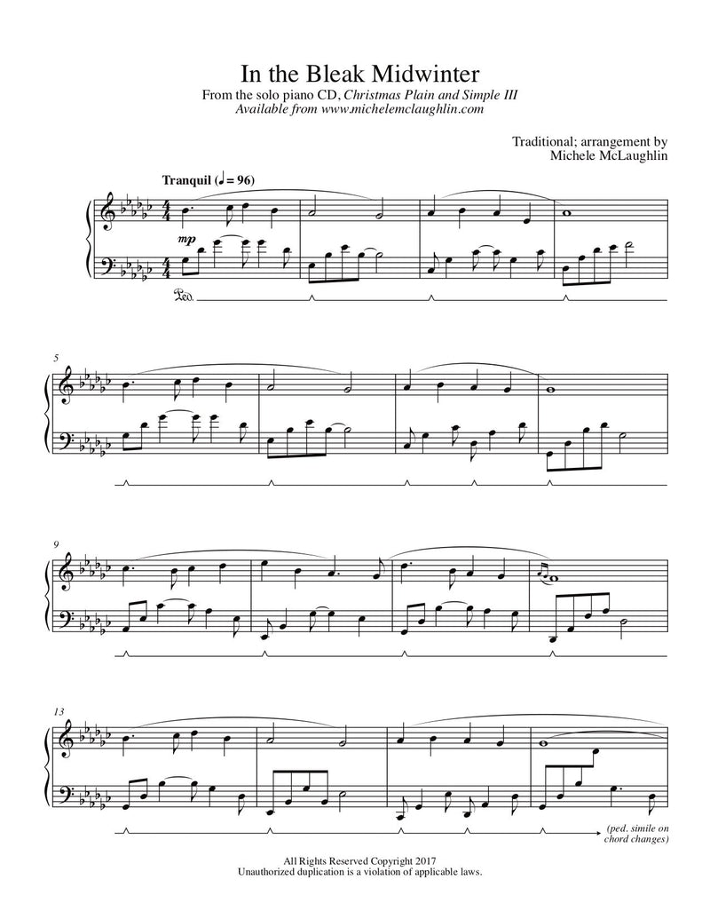 In The Bleak Midwinter (PDF Sheet Music) - Michele McLaughlin Music