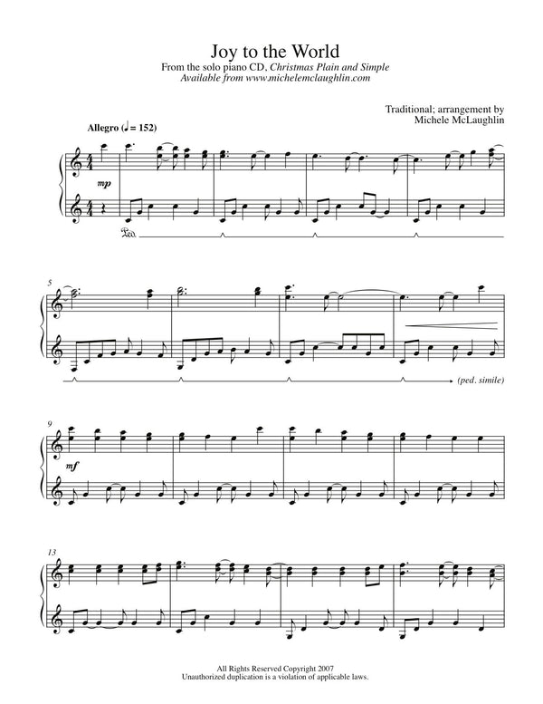 Joy To The World (PDF Sheet Music) - Michele McLaughlin Music