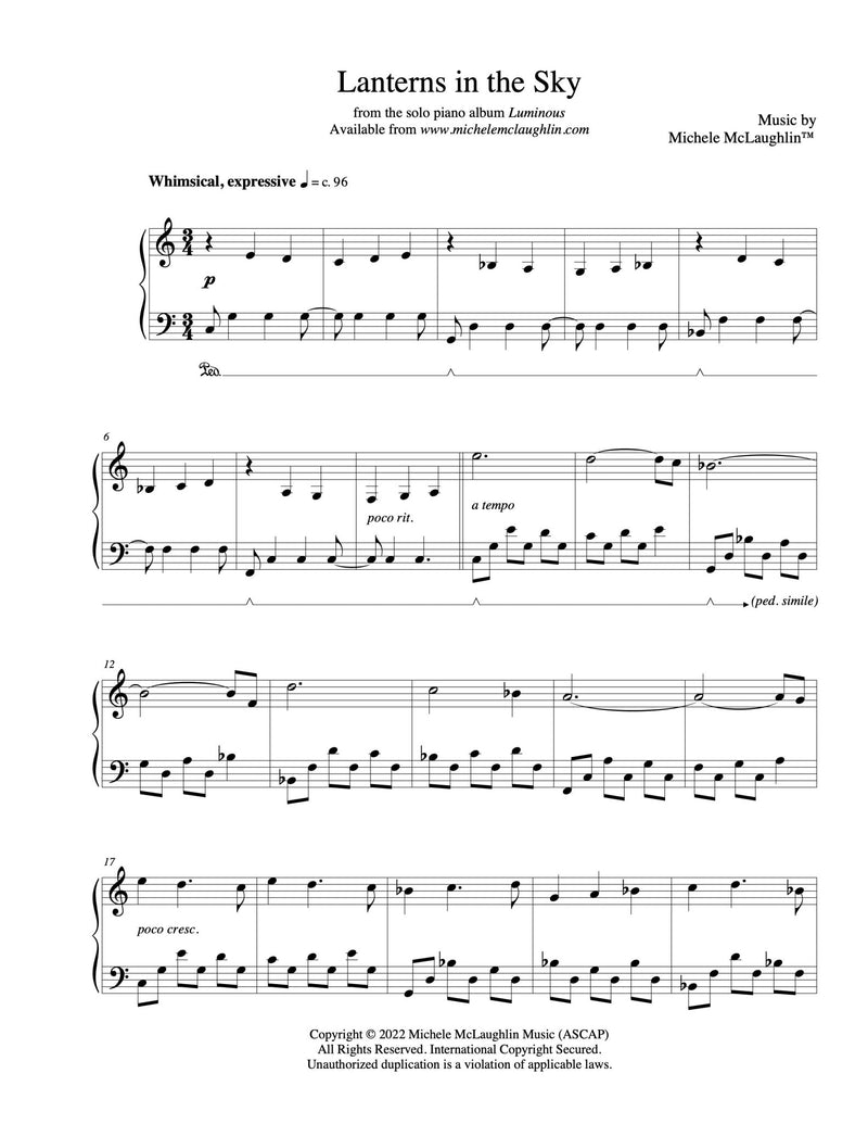 Lanterns In The Sky (PDF Sheet Music) - Michele McLaughlin Music