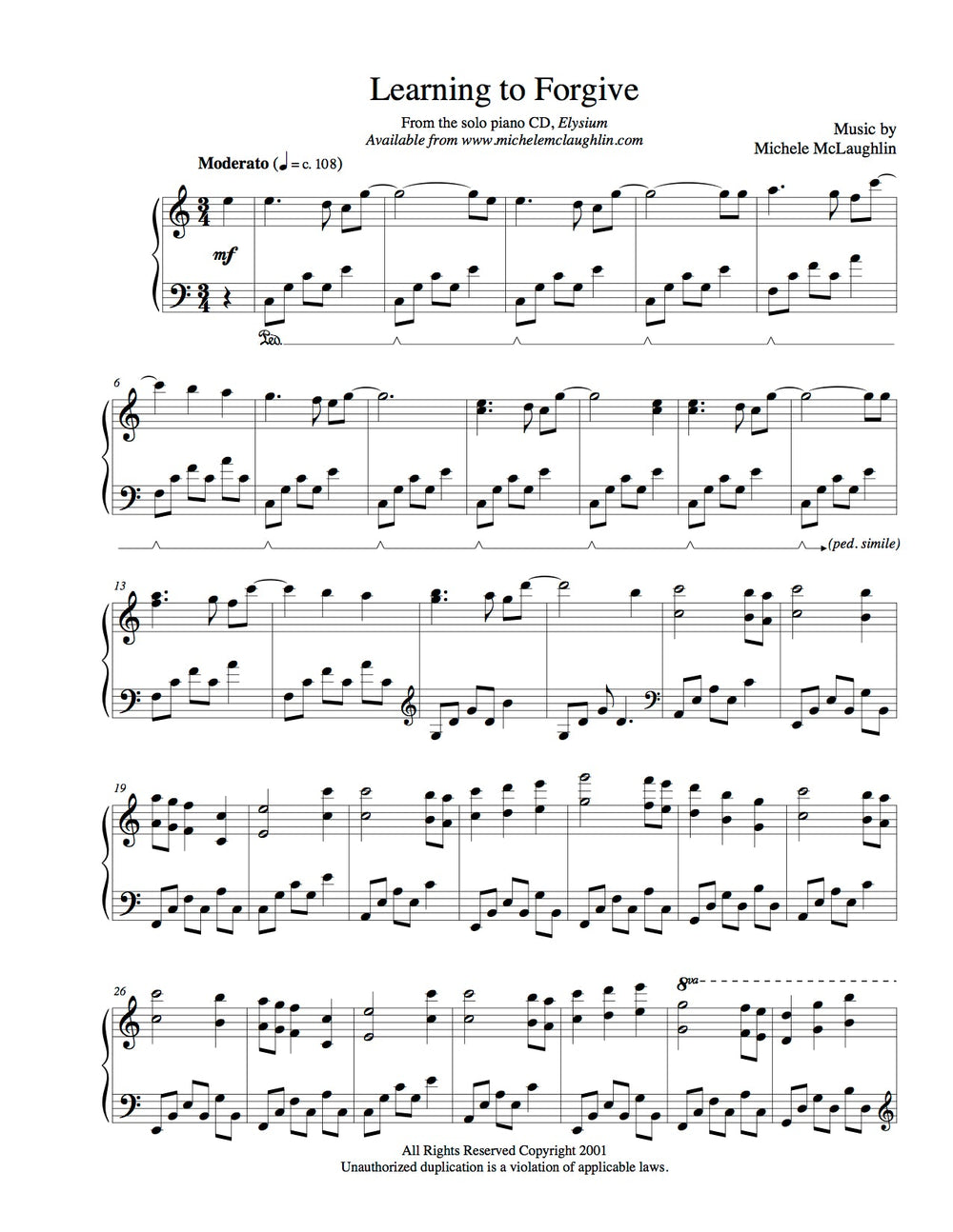 Learning To Forgive (PDF Sheet Music) – Michele McLaughlin Music