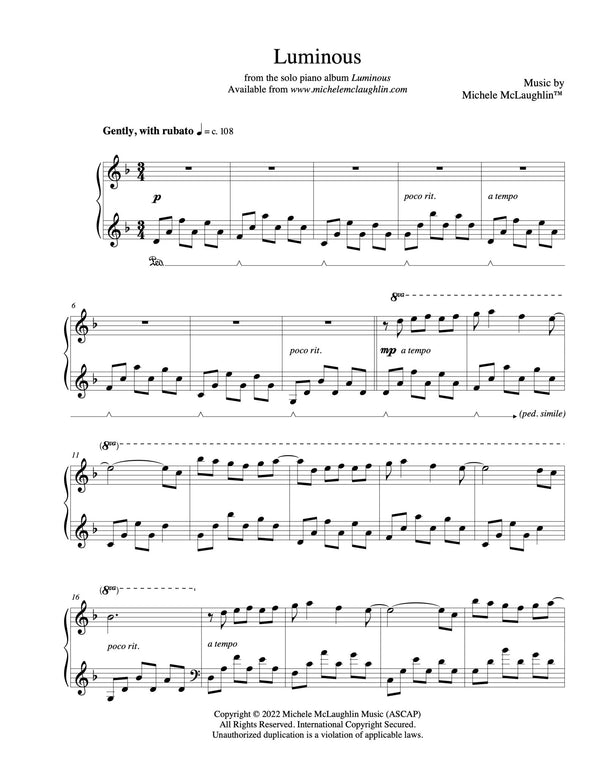 Luminous (PDF Sheet Music) - Michele McLaughlin Music