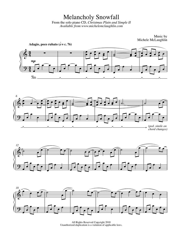 Melancholy Snowfall (PDF Sheet Music) - Michele McLaughlin Music