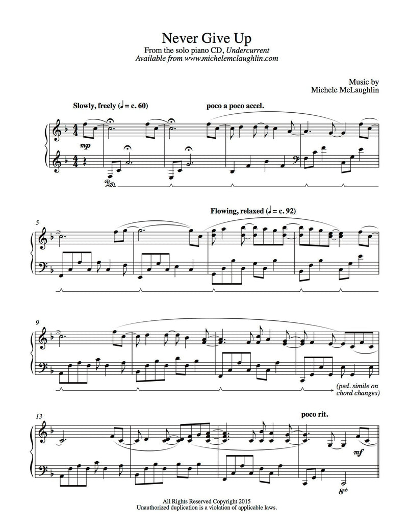 Never Give Up (PDF Sheet Music) - Michele McLaughlin Music