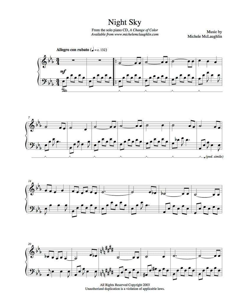 Night Sky (PDF Sheet Music) - Michele McLaughlin Music
